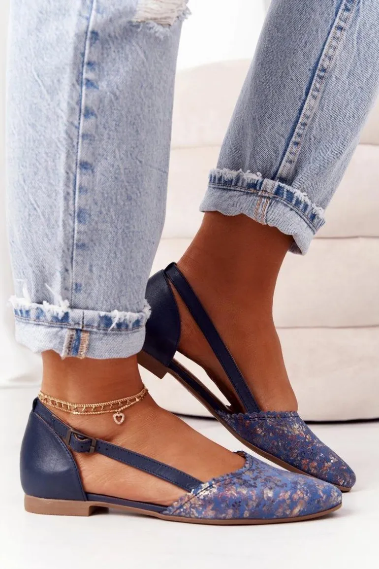 Skórzane Baleriny Maciejka 4972A-17 Granatowe