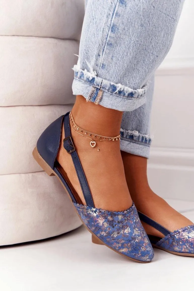 Skórzane Baleriny Maciejka 4972A-17 Granatowe