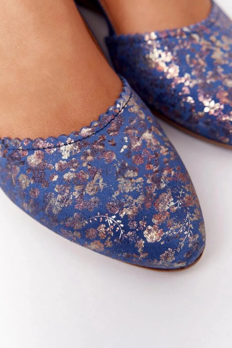 Skórzane Baleriny Maciejka 4972A-17 Granatowe