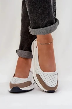Skórzane Baleriny Na Koturnie Białe Nelviera