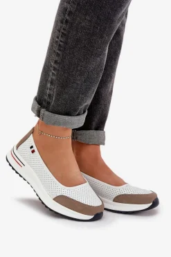 Skórzane Baleriny Na Koturnie Białe Nelviera