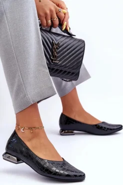 Skórzane Baleriny Na Płaskim Obcasie Czarne Vaani