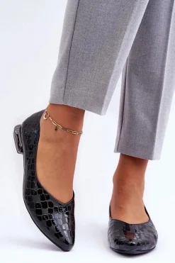 Skórzane Baleriny Na Płaskim Obcasie Czarne Vaani