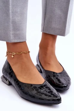 Skórzane Baleriny Na Płaskim Obcasie Czarne Vaani