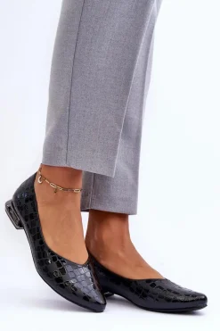 Skórzane Baleriny Na Płaskim Obcasie Czarne Vaani