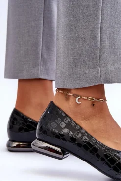 Skórzane Baleriny Na Płaskim Obcasie Czarne Vaani