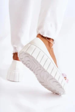 Skórzane Baleriny Na Platformie Z Kolorową Ozdobą Białe Ladette