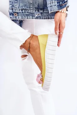 Skórzane Baleriny Na Platformie Z Kolorową Ozdobą Żółte Ladette