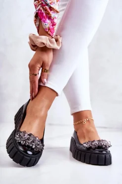 Skórzane Baleriny Na Platformie Z Ozdobą Czarne Ladette