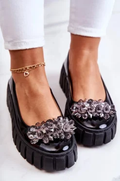 Skórzane Baleriny Na Platformie Z Ozdobą Czarne Ladette