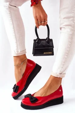 Skórzane Baleriny Na Platformie Maciejka 05062-08 Czerwone