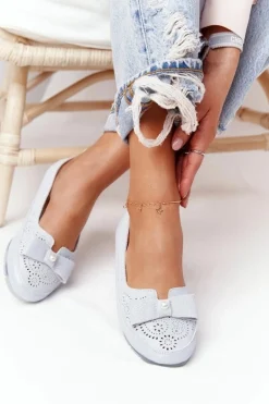 Skórzane Baleriny RIO FLORE Eco-Friendly Jasnoniebieskie