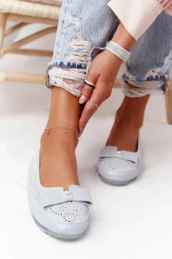 Skórzane Baleriny RIO FLORE Eco-Friendly Jasnoniebieskie