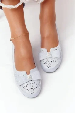 Skórzane Baleriny RIO FLORE Eco-Friendly Jasnoniebieskie