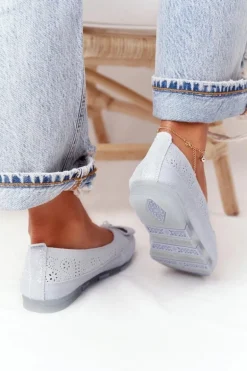 Skórzane Baleriny RIO FLORE Eco-Friendly Jasnoniebieskie