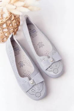 Skórzane Baleriny RIO FLORE Eco-Friendly Jasnoniebieskie