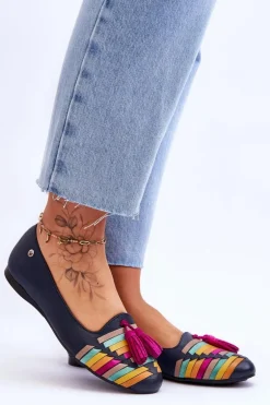 Skórzane Baleriny Z Frędzlami Maciejka 04016-17 Granatowe