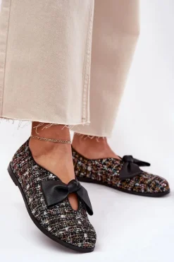 Skórzane Baleriny Z Kokardą Laura Messi 2921 Czarne