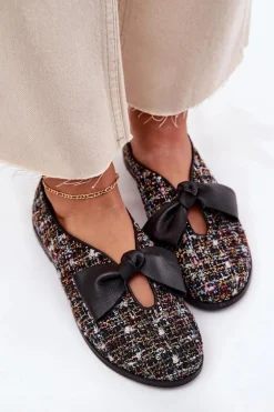 Skórzane Baleriny Z Kokardą Laura Messi 2921 Czarne