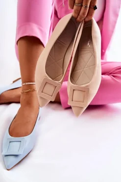 Skórzane Baleriny Z Ozdobą W Szpic Beżowe Simone