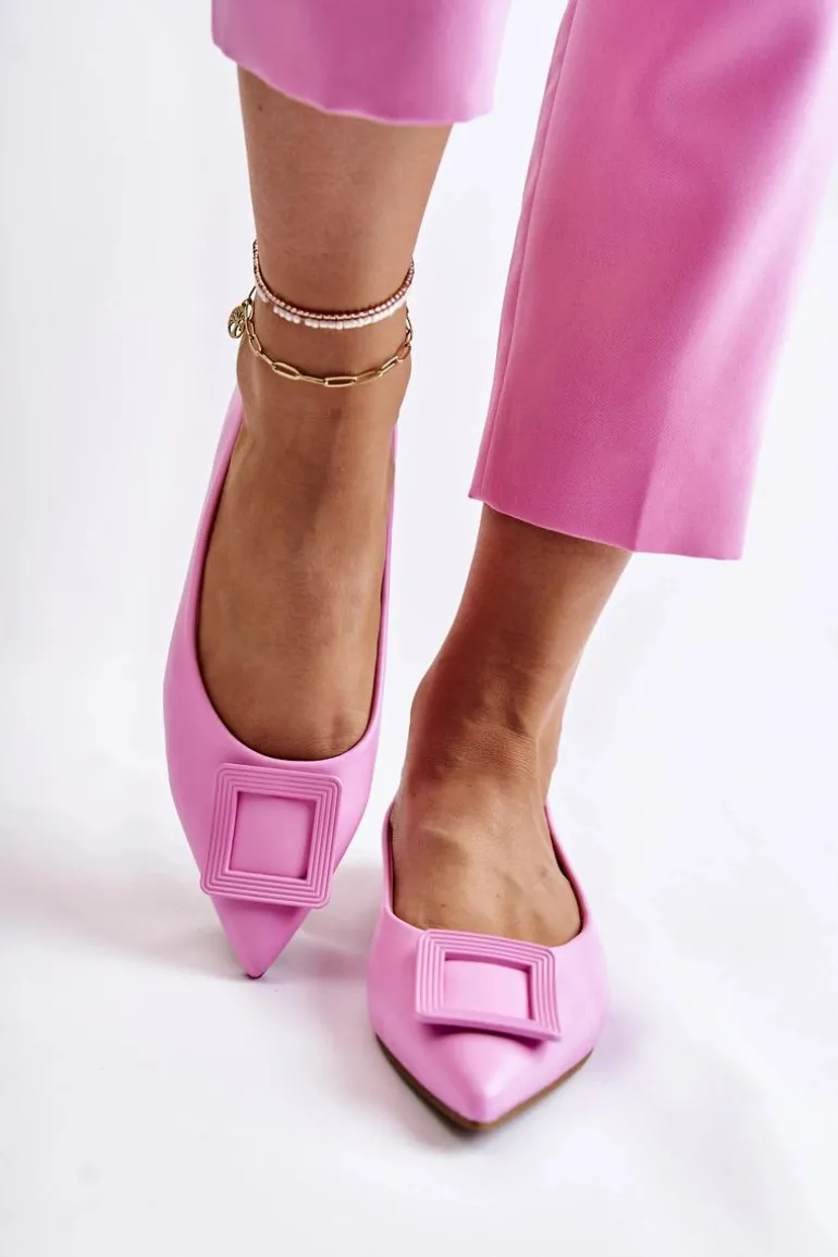 Skórzane Baleriny Z Ozdobą W Szpic Różowe Simone