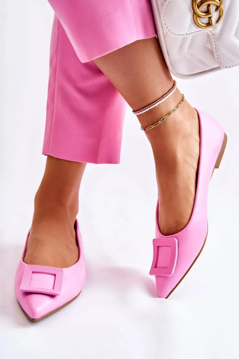 Skórzane Baleriny Z Ozdobą W Szpic Różowe Simone