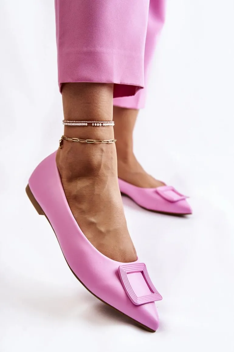 Skórzane Baleriny Z Ozdobą W Szpic Różowe Simone