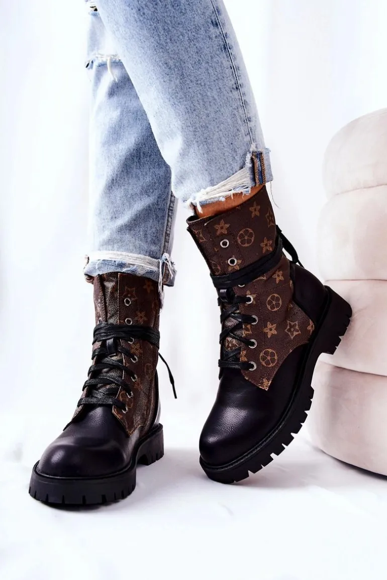 Skórzane Botki Brązowo-Czarne Lonevis