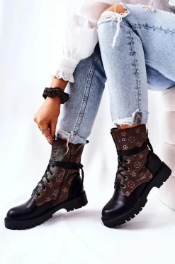 Skórzane Botki Brązowo-Czarne Lonevis