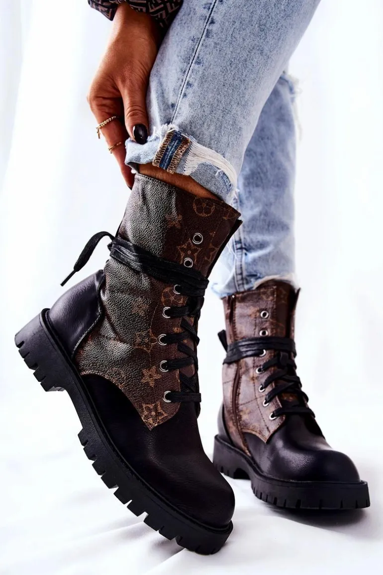 Skórzane Botki Brązowo-Czarne Lonevis