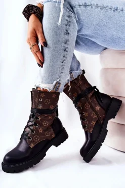 Skórzane Botki Brązowo-Czarne Lonevis