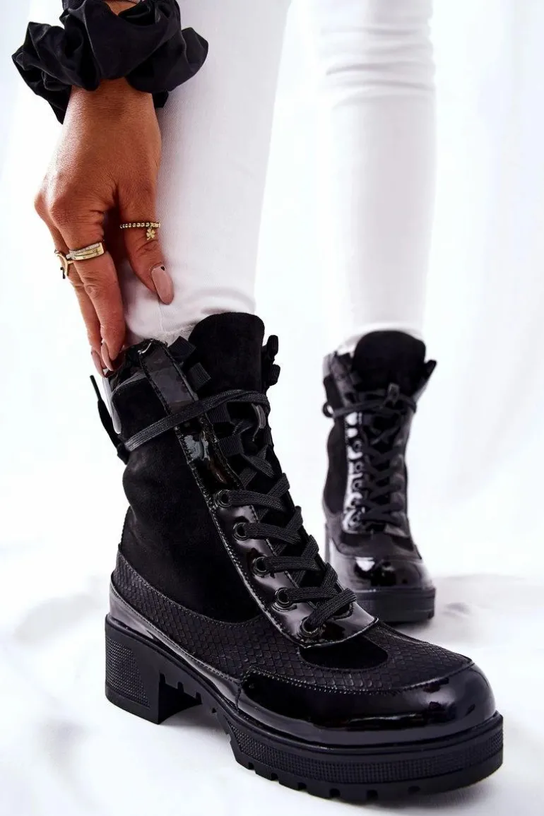 Skórzane Botki Czarne Meridiah