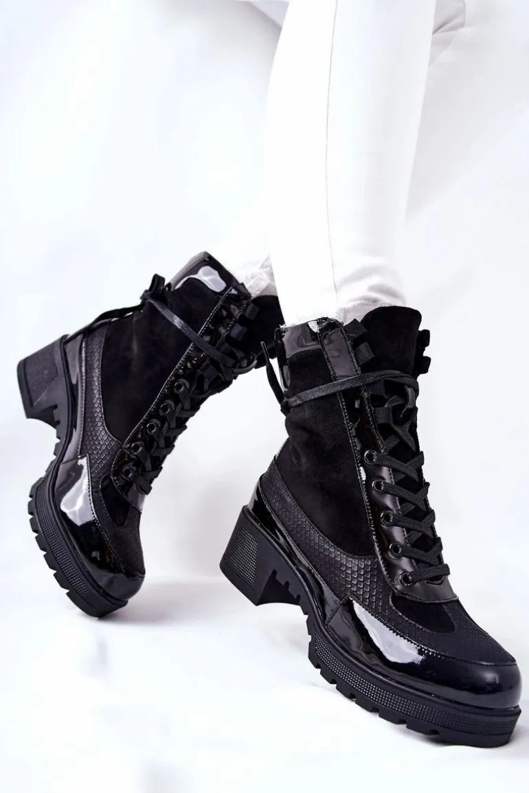 Skórzane Botki Czarne Meridiah