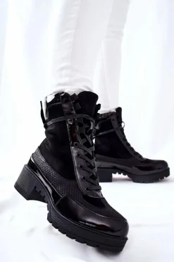 Skórzane Botki Czarne Meridiah