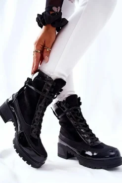 Skórzane Botki Czarne Meridiah