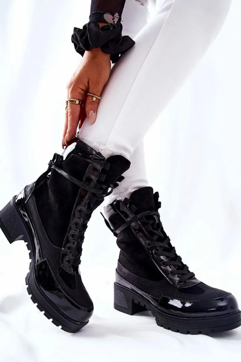 Skórzane Botki Czarne Meridiah