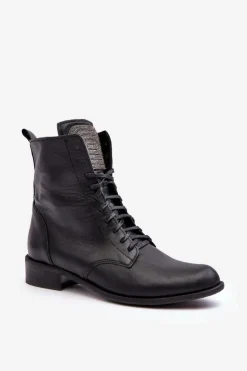 Skórzane Botki Damskie Czarne Nicole 2848