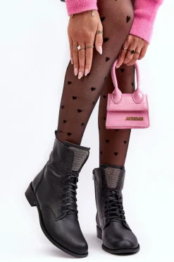 Skórzane Botki Damskie Czarne Nicole 2848