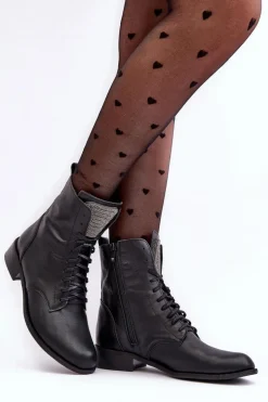 Skórzane Botki Damskie Czarne Nicole 2848