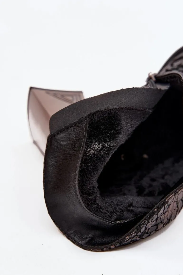 Skórzane Botki Damskie Na Słupku D&A CR52-679 Czarne