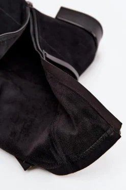 Skórzane Botki Damskie Na Słupku D&A CR52-679 Czarne