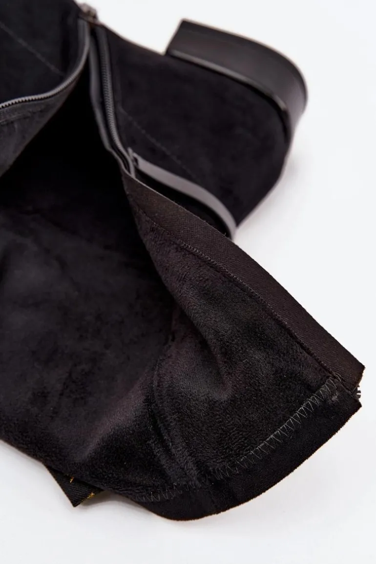 Skórzane Botki Damskie Na Słupku D&A CR52-679 Czarne