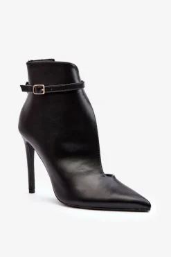 Skórzane Botki Damskie Na Szpilce Czarne Amalundi