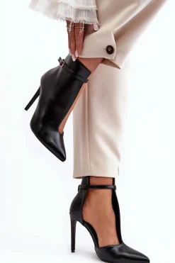 Skórzane Botki Damskie Na Szpilce Czarne Amalundi