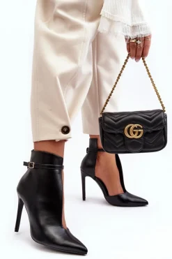 Skórzane Botki Damskie Na Szpilce Czarne Amalundi