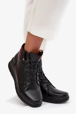 Skórzane Botki Damskie Na Koturnie Ocieplane Vinceza 39963 Czarne