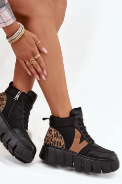 Skórzane Botki Damskie Na Platformie Ocieplane Vinceza 66838 Czarne