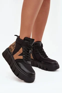 Skórzane Botki Damskie Na Platformie Ocieplane Vinceza 66838 Czarne