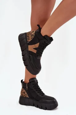 Skórzane Botki Damskie Na Platformie Ocieplane Vinceza 66838 Czarne