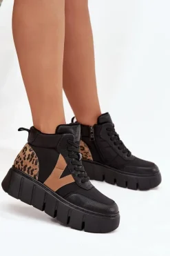 Skórzane Botki Damskie Na Platformie Ocieplane Vinceza 66838 Czarne